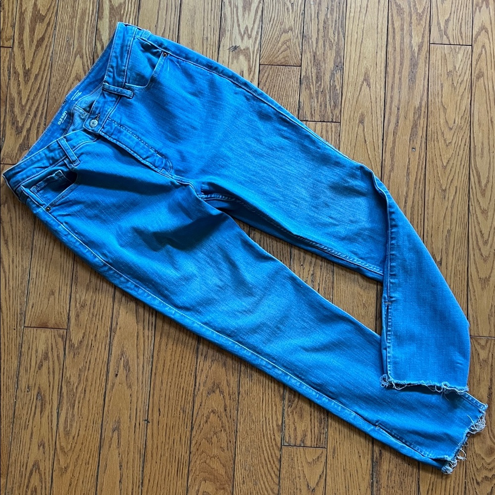 Old Navy Blue Rockstar Super Skinny Jeans Extra High Rise Raw hem